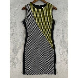 Belle Badgley Mischka Dress Women 8 Black Yellow Polka Dot Chic Colorblock